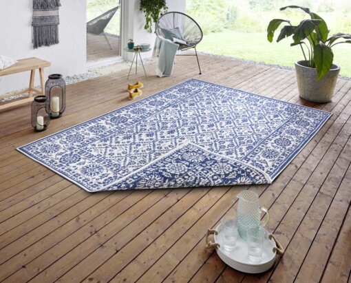 Binnen & buiten vloerkleed Curacao - blauw/crème - sfeer