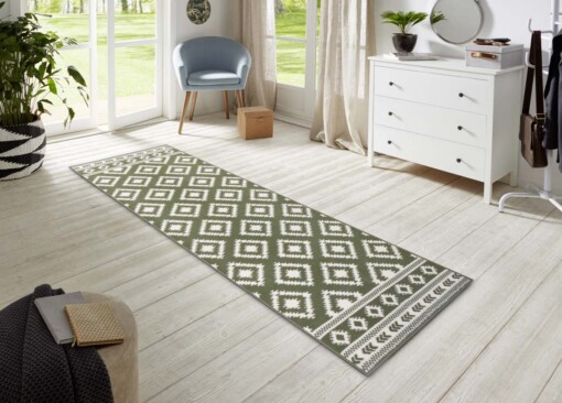 Moderne Loper ruiten Ethno - groen - sfeer