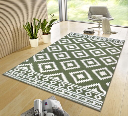 Modern vloerkleed ruiten Ethno - groen/crème - sfeer