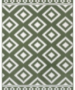 Modern vloerkleed ruiten Ethno - groen/crème - overzicht boven