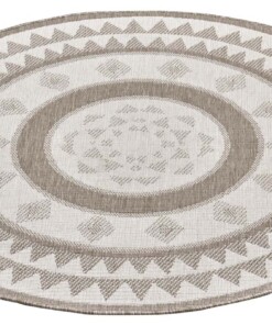 Rond binnen & buiten vloerkleed Jamaica - lichtbruin/crème - overzicht schuin, thumbnail Rond binnen & buiten vloerkleed Jamaica - lichtbruin/crème - overzicht schuin, thumbnail