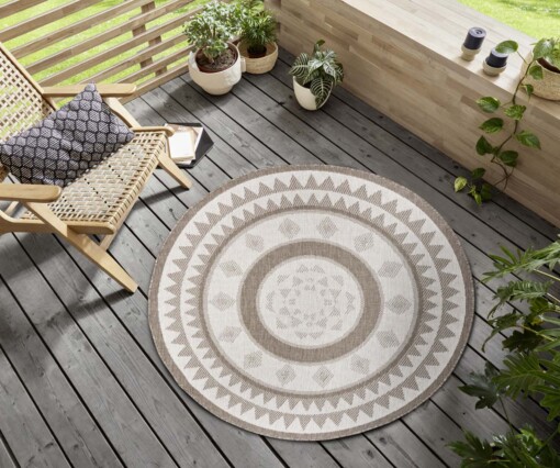 Rond binnen & buiten vloerkleed Jamaica - lichtbruin/crème - sfeer