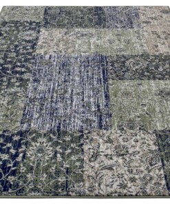 Patchwork vloerkleed Kirie - groen - overzicht schuin, thumbnail