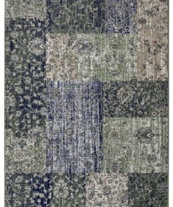 Patchwork vloerkleed Kirie - groen - overzicht boven, thumbnail