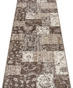 Patchwork loper Kirie - taupe - overzicht schuin, thumbnail