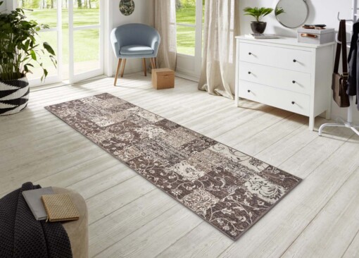 Patchwork loper Kirie - taupe - sfeer