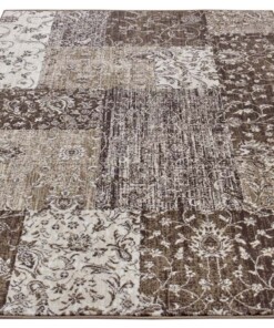 Patchwork vloerkleed Kirie - taupe - overzicht schuin, thumbnail
