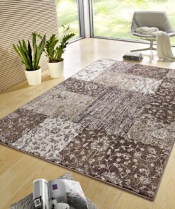 Patchwork vloerkleed Kirie - taupe - sfeer, thumbnail