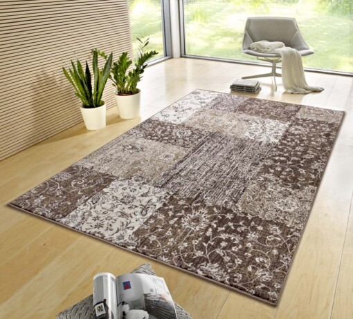 Patchwork vloerkleed Kirie - taupe - sfeer