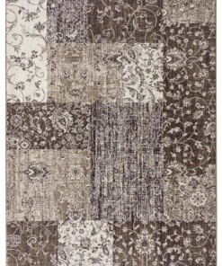 Patchwork vloerkleed Kirie - taupe - overzicht boven, thumbnail