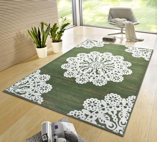 Modern vloerkleed Lace - groen/crème - sfeer