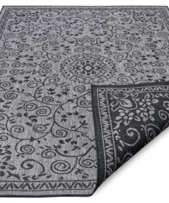 Binnen & Buiten vloerkleed Leyte - zilver/zwart - overzicht schuin, thumbnail