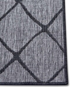 Binnen & buiten vloerkleed ruiten Malaga - zilver/zwart - close up, thumbnail