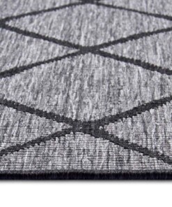 Binnen & buiten vloerkleed ruiten Malaga - zilver/zwart - close up, thumbnail