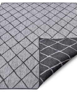 Binnen & buiten vloerkleed ruiten Malaga - zilver/zwart - overzicht schuin, thumbnail