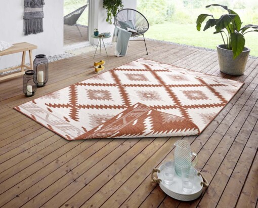 Binnen & buiten vloerkleed ruiten Malibu - terracotta/crème - sfeer
