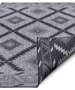 Binnen & buiten vloerkleed ruiten Malibu - zilver/zwart - overzicht schuin, thumbnail Binnen & buiten vloerkleed ruiten Malibu - zilver/zwart - overzicht schuin, thumbnail