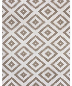 Binnen & buiten vloerkleed ruiten Malta - lichtbruin/crème - overzicht boven, thumbnail