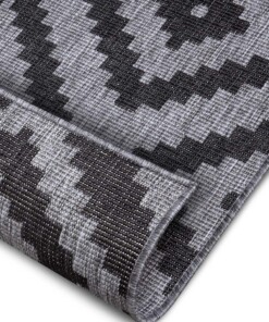 Binnen & buiten vloerkleed ruiten Malta - zilver/zwart - close up, thumbnail