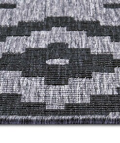 Binnen & buiten vloerkleed ruiten Malta - zilver/zwart - close up, thumbnail