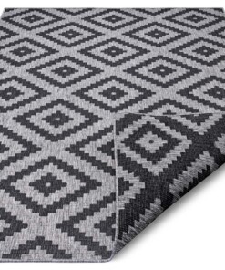 Binnen & buiten vloerkleed ruiten Malta - zilver/zwart - overzicht schuin, thumbnail