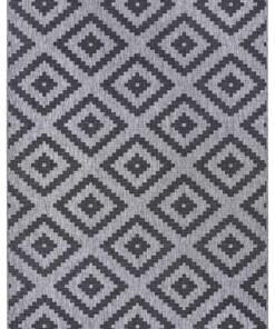 Binnen & buiten vloerkleed ruiten Malta - zilver/zwart - overzicht boven, thumbnail