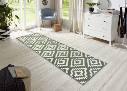 Design loper ruiten Nordic - groen - sfeer
