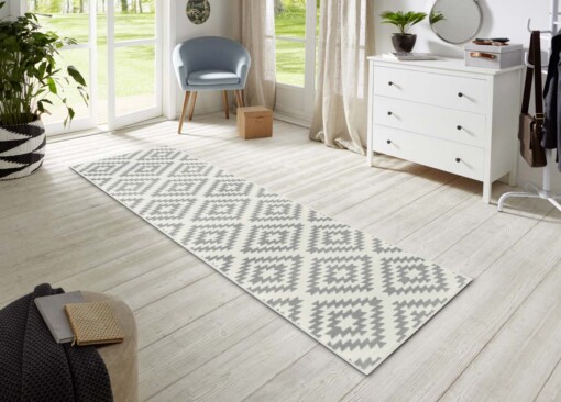Design loper ruiten Nordic - crème/lichtgrijs - sfeer