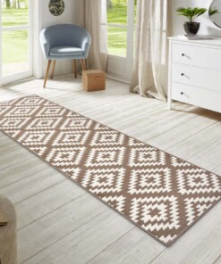 Design loper ruiten Nordic - taupe - sfeer