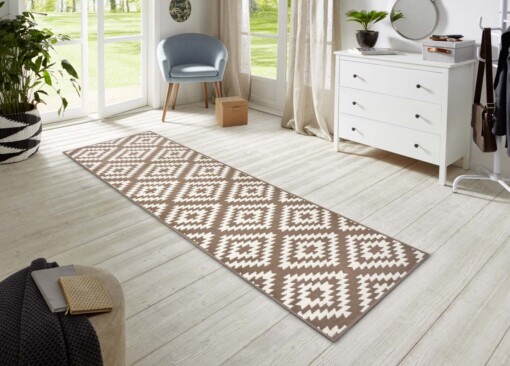 Design loper ruiten Nordic - taupe - sfeer