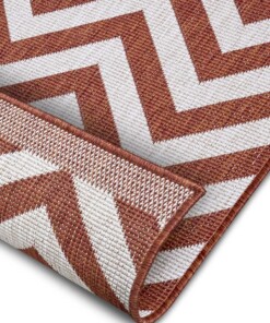 Binnen & buiten vloerkleed zigzag Palma - terracotta/crème - close up, thumbnail Binnen & buiten vloerkleed zigzag Palma - terracotta/crème - close up, thumbnail