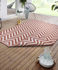 Binnen & buiten vloerkleed zigzag Palma - terracotta/crème - sfeer