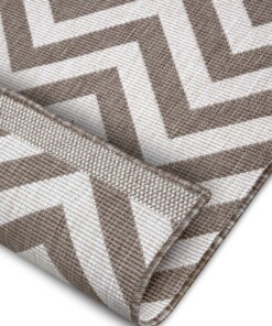 Binnen & buiten vloerkleed zigzag Palma - lichtbruin/crème - close up, thumbnail