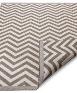 Binnen & buiten vloerkleed zigzag Palma - lichtbruin/crème - overzicht schuin, thumbnail