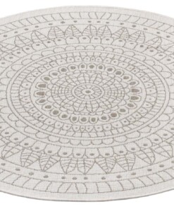 Rond binnen & buiten vloerkleed Porto - lichtbruin/crème - overzicht schuin, thumbnail