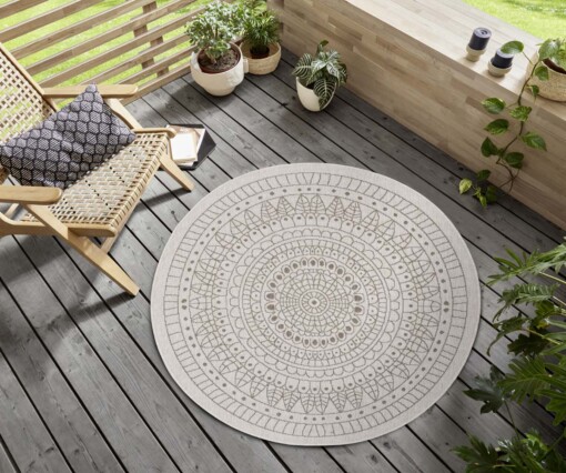 Rond binnen & buiten vloerkleed Porto - lichtbruin/crème - sfeer