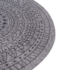 Rond binnen & buiten vloerkleed Porto - zilver/zwart - close up, thumbnail Rond binnen & buiten vloerkleed Porto - zilver/zwart - close up, thumbnail