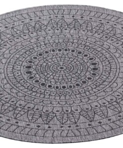 Rond binnen & buiten vloerkleed Porto - zilver/zwart - overzicht schuin, thumbnail Rond binnen & buiten vloerkleed Porto - zilver/zwart - overzicht schuin, thumbnail