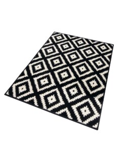 Modern vloerkleed ruiten Diamond - zwart/crème - overzicht schuin, thumbnail