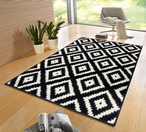 Modern vloerkleed ruiten Diamond - zwart/crème - sfeer