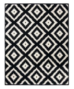 Modern vloerkleed ruiten Diamond - zwart/crème - overzicht boven