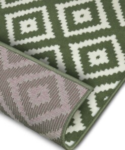 Modern vloerkleed ruiten Diamond - groen/crème - close up, thumbnail