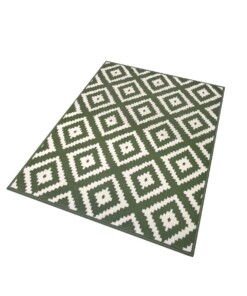 Modern vloerkleed ruiten Diamond - groen/crème - overzicht schuin, thumbnail