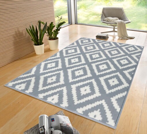 Modern vloerkleed ruiten Diamond - grijs/crème - sfeer
