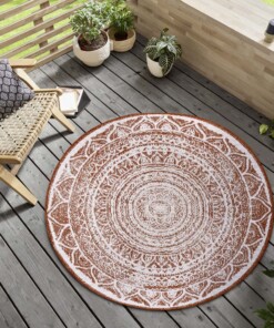 Rond binnen & buiten vloerkleed Siruma - terracotta/crème - sfeer