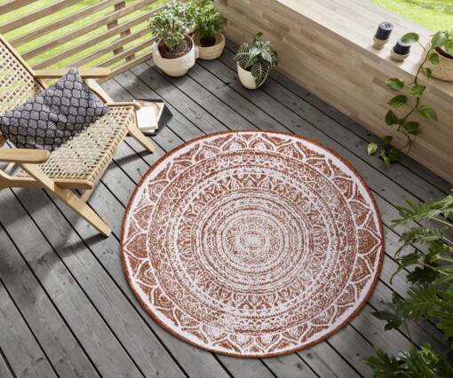 Rond binnen & buiten vloerkleed Siruma - terracotta/crème - sfeer