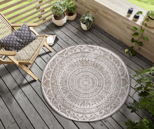 Rond binnen & buiten vloerkleed Siruma - lichtbruin/crème - sfeer