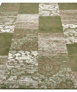 Patchwork vloerkleed Bloques - groen/crème - overzicht schuin, thumbnail