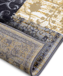 Patchwork vloerkleed Bloques - grijs/geel - close up, thumbnail