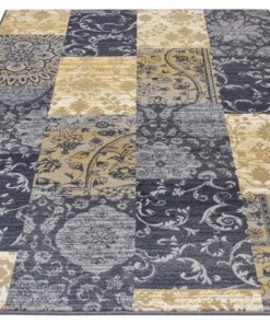 Patchwork vloerkleed Bloques - grijs/geel - overzicht schuin, thumbnail